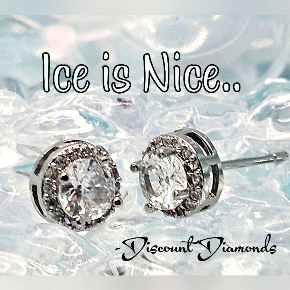 Dainty Round White Halo & Clear White Baguette Diamond Earrings on 925